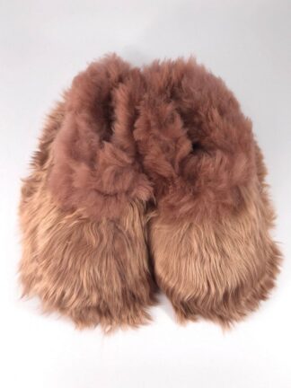 Suri Alpaca Fur Slippers: Sheepskin Sole, Reddish Brown, UK 3-4