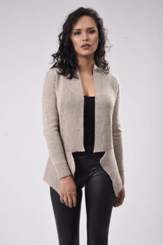 Geometric Knit Alpaca Cardigan: Longline Merino Wool Blend