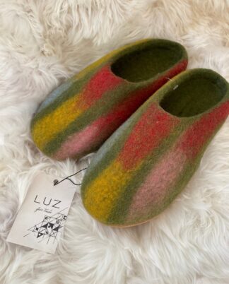 Fair Trade Organic Wool Felt Women Slippers: Colourful Mule Slip-ons, Rubber Soles