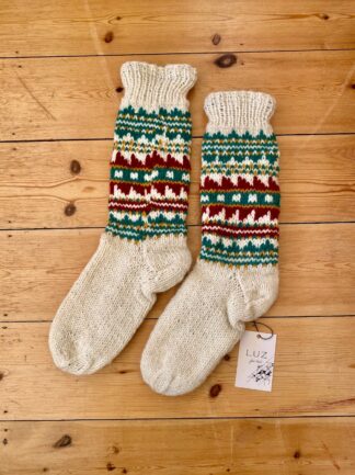 Fair Trade Wool Socks, Fleece Lined, Fair Isle Knit, Mid-calf, Knee-high