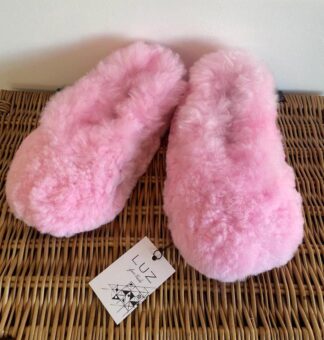 Pink Alpaca Fur Women Slippers: Handmade Sheepskin Moccasins, Ethical alpaca skin, 3-9 UK Sizes