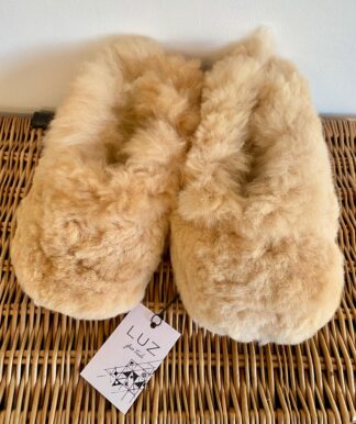 Beige Alpaca Fur Slippers: Sheepskin Lined Cozy Slip-ons