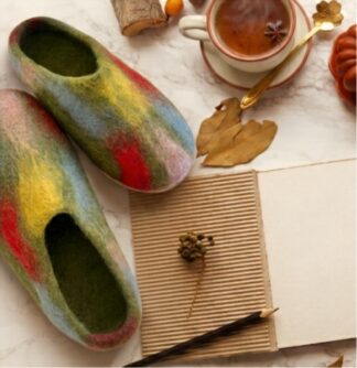 Mule Slippers with Rubber Soles- Olive Green