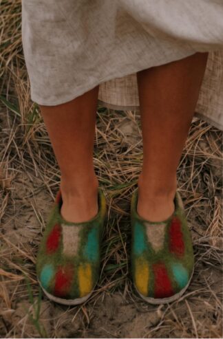 Mule Slippers with suede soles- Olive Green